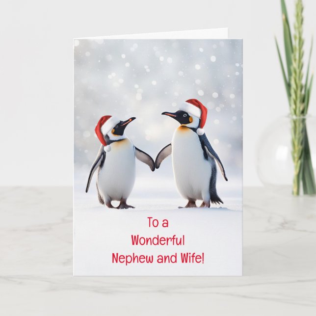 Nephew und Ehefrau Weihnachtsfeiertage Cute Pingui Karte (Vorderseite)