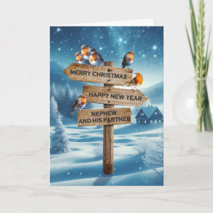 Nephew und sein Partner Christmas Robins Feiertagskarte