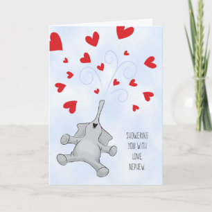 Nephew Valentine's Day Elephant & Hearts Feiertagskarte