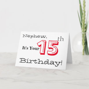 Nephews 15. Geburtstag grüßt rot und schwarz. Karte