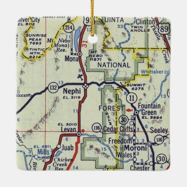 Nephi Utah Retro Map Keramikornament (Rückseite)