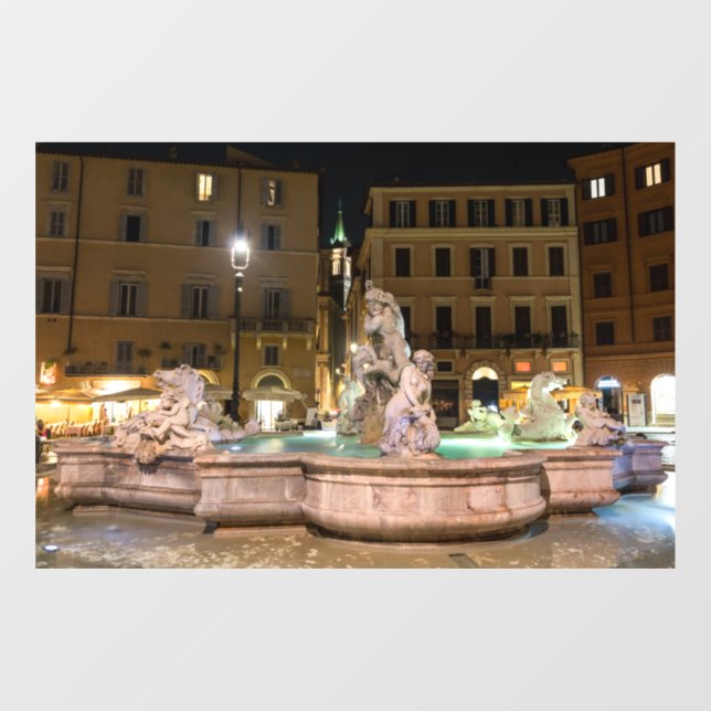 Neptun-Brunnen auf der Piazza Navona - Rom Fensteraufkleber (Blatt)
