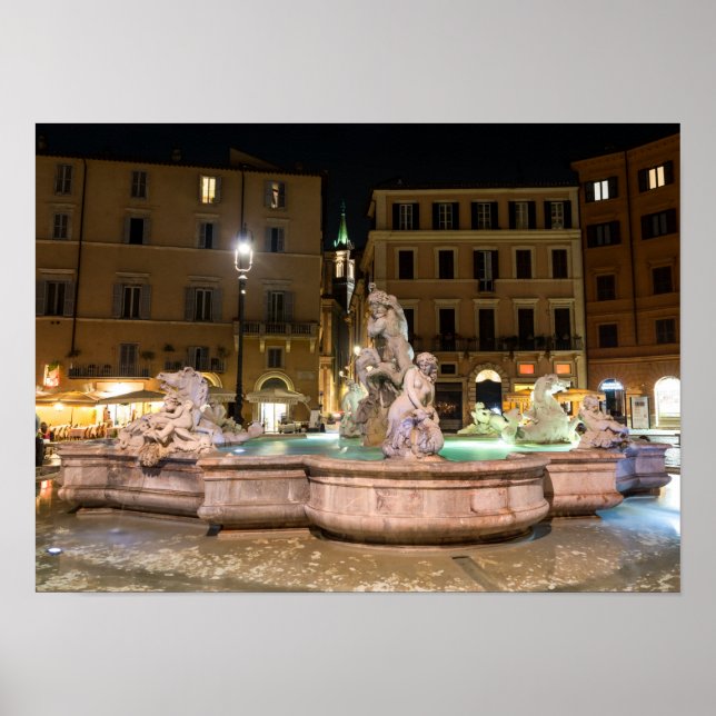 Neptun-Brunnen auf der Piazza Navona - Rom Poster (Vorne)