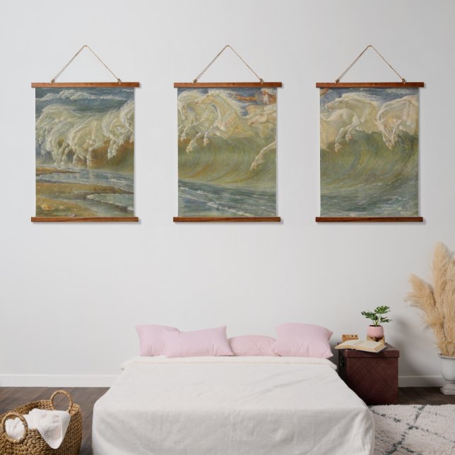 Neptun-Pferde von Walter Crane Wandteppich Mit Holzrahmen (Schlafzimmer)