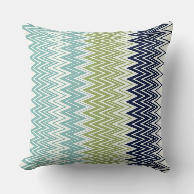 Neptun, Seashell, Green und Navy Zigzags Kissen (Vorderseite)