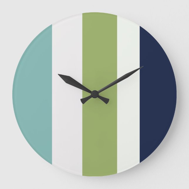 Neptun, Seashell, Grüne und Marine Streifen Große Wanduhr (Vorderseite)