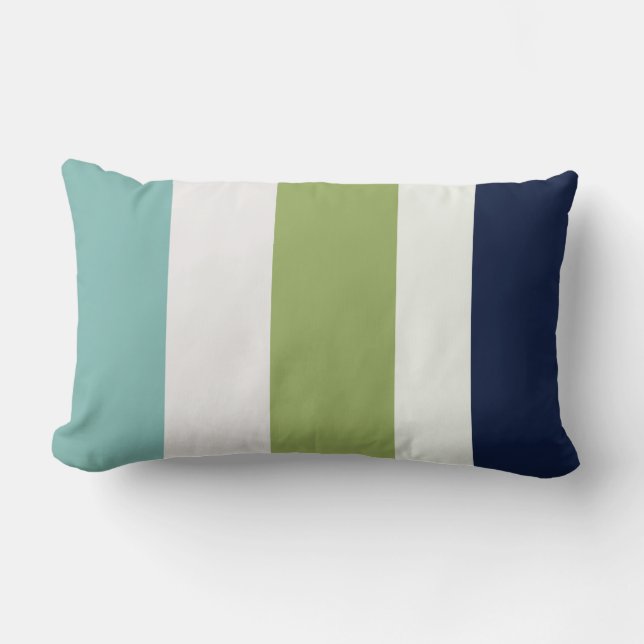 Neptun, Seashell, Grüne und Marine Streifen Lendenkissen (Vorderseite)