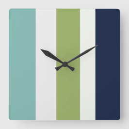 Neptun, Seashell, Grüne und Marine Streifen Quadratische Wanduhr