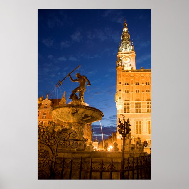 Neptun-Statue im Brunnen Poster (Vorne)