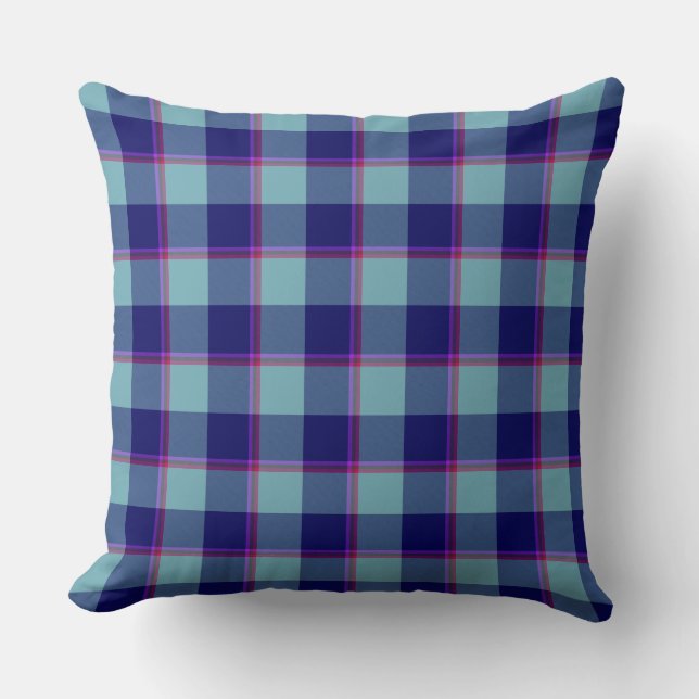 Neptune and Gulf Blue Plaid Kissen (Vorderseite)