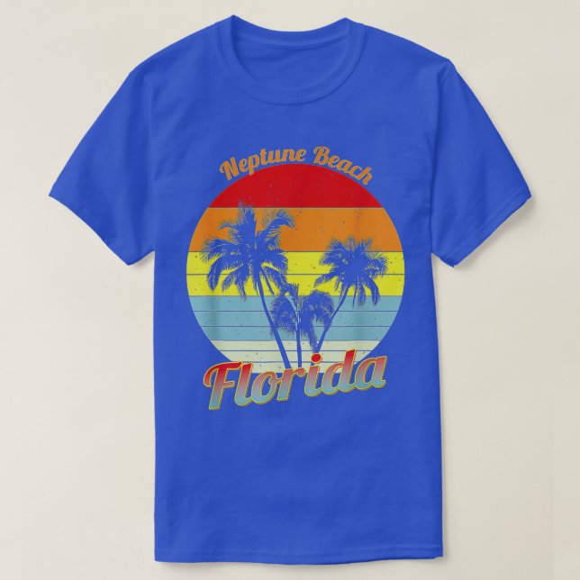 Neptune Beach Florida Retro Tropical Palmen Va T-Shirt (Design vorne)