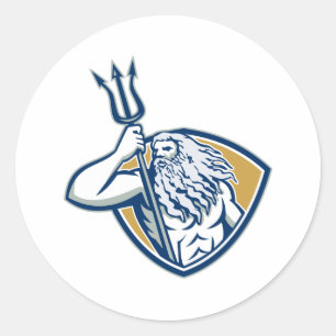 Neptune Poseidon Trident Shield Retro Runder Aufkleber