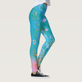 Neptune Sky Acrylic Pour Aqua Blue Abstrakt Leggings