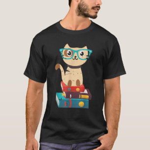 Nerd Cat Book Reader mit Niedlichen Glasses Books T-Shirt