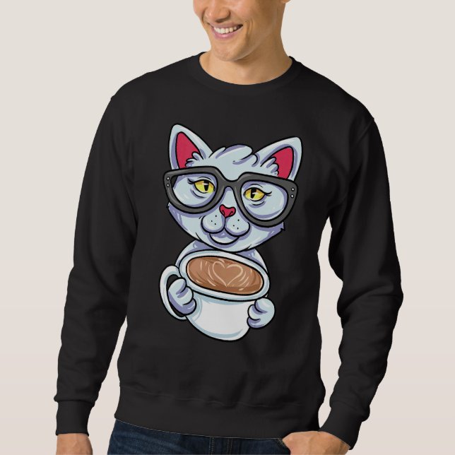 Nerd Cat Drink Coffee Sweatshirt (Vorderseite)
