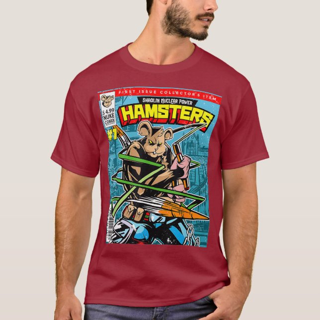 Nerd Comic Gift - Shaolin Nuklear Power Hamsters T-Shirt (Vorderseite)