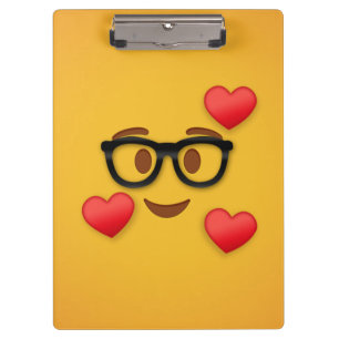 Nerd Emoji mit Herz Klemmbrett