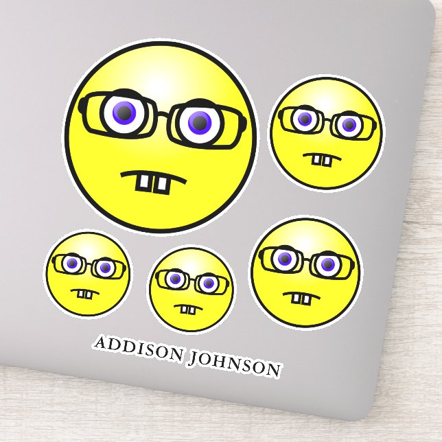 Nerd Geek Emoji Yellow Face Collection Name 8" Aufkleber (Detail)