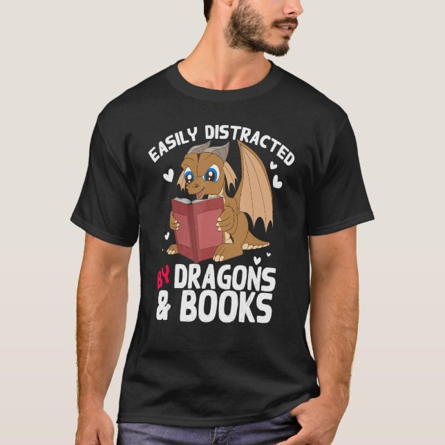Nerd leicht von Drachen und Büchern abgelenkt buch T-Shirt (Vorderseite)