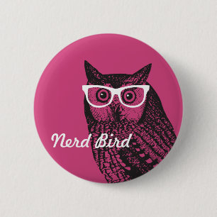 Nerd-Vogel Vintage-Grafik Eule Knopf Button