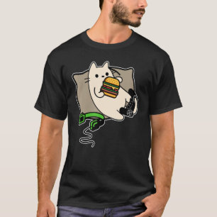 nerdige Gamer-Katze isst Hamburger Spiel lädt T-Shirt