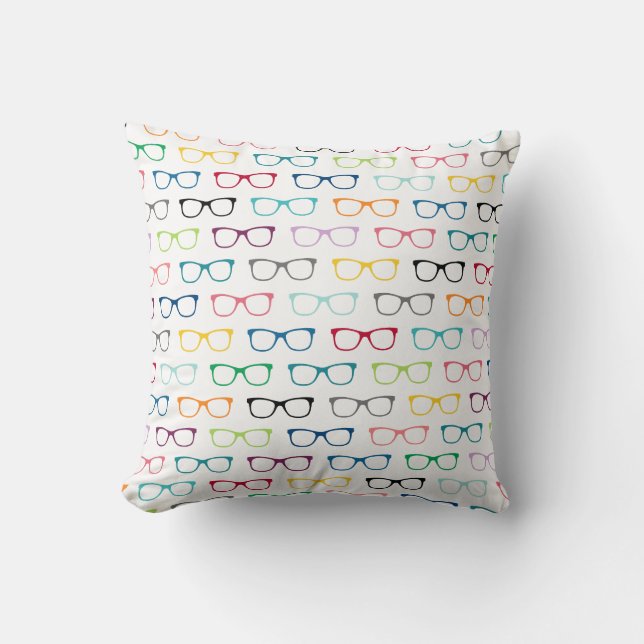 Nerdige Mehrfarben-Hipster-Brillen-Muster Kissen (Vorderseite)