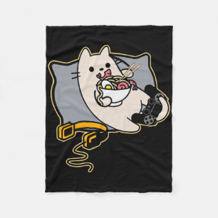 Nerdige Ramen essende Gamer-Katze Spiel pausiert Fleecedecke