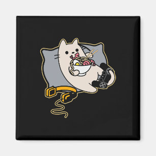 Nerdige Ramen essende Gamer-Katze Spiel pausiert Magnet