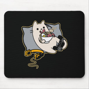 Nerdige Ramen essende Gamer-Katze Spiel pausiert Mousepad