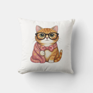 Nerdiges Orange-Katzen-Schleifen-T-Shirt Kissen