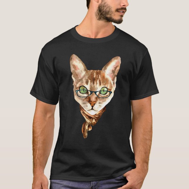 Nerdkatze mit Brille T-Shirt (Vorderseite)