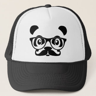 Nerdpanda mit dem Schnurrbart und den Gläsern Truckerkappe