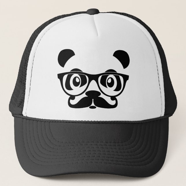 Nerdpanda mit dem Schnurrbart und den Gläsern Truckerkappe (Vorderseite)