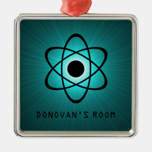 Nerdy Atomic Door Hanger Ornament, Aquamarin Silbernes Ornament