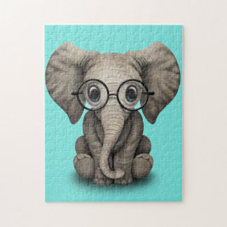 Nerdy Baby-Elefant-tragende Gläser Puzzle