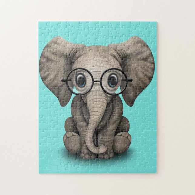 Nerdy Baby-Elefant-tragende Gläser Puzzle (Vertikal)