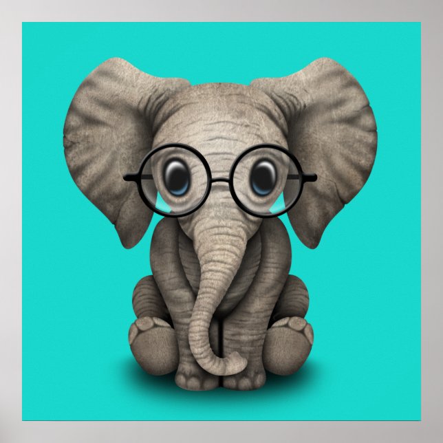 Nerdy Baby Elephant Tragen einer Brille Poster (Vorne)