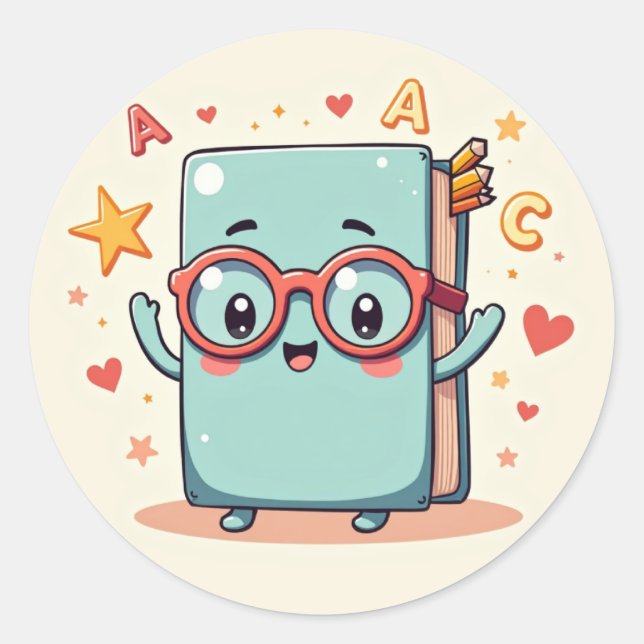 Nerdy Book Buddy – Kawaii Buch Aufkleber (Vorderseite)
