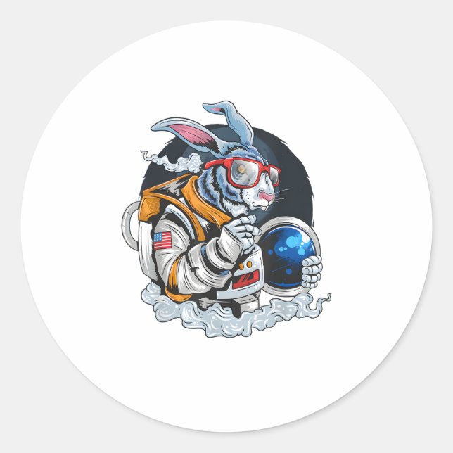 Nerdy Bunny Astronaut in Space, Explorer Spaceman Runder Aufkleber (Vorderseite)
