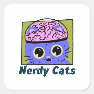 Nerdy Cats, Gehirndesign Quadratischer Aufkleber
