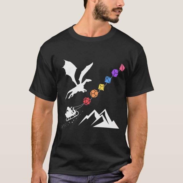 Nerdy Christmas Rainbow Polyhedral Dice Set T-Shirt (Vorderseite)