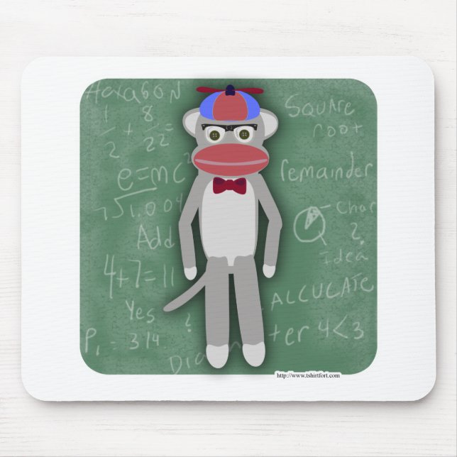 Nerdy Fifties Cool Fun Sock Monkey Cartoon Art Mousepad (Vorne)