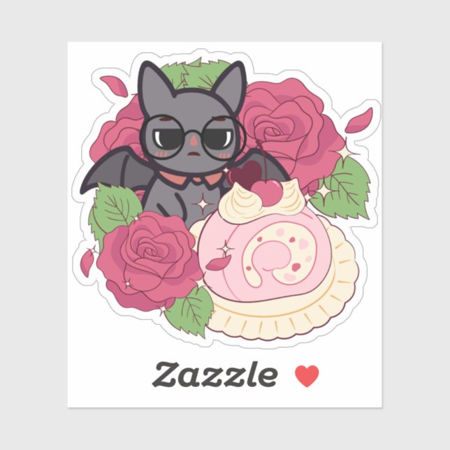Nerdy Fledermaus und Rose Swiss Roll Aufkleber (Blatt)