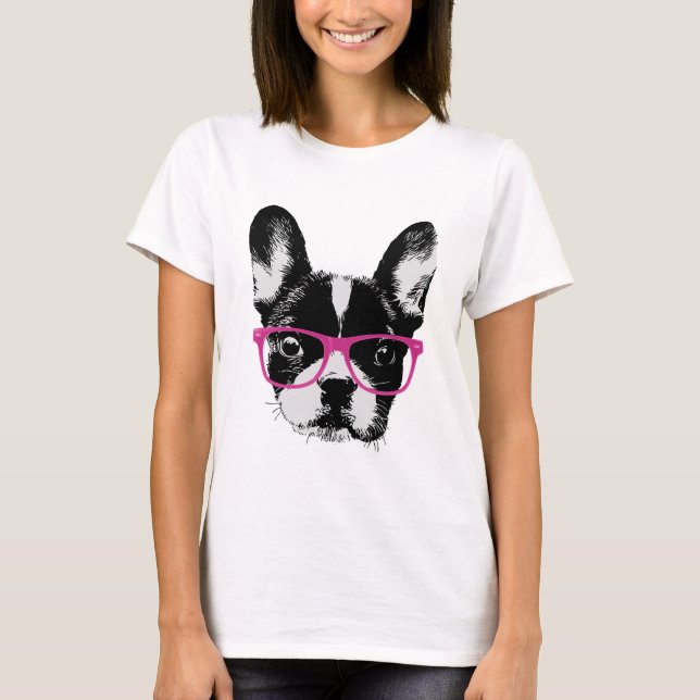 Nerdy französische Bulldoggen-Mama-Hipster T-Shirt (Vorderseite)