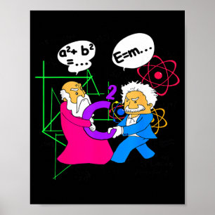 Nerdy Funny Pythagoras kämpft über C Quadrat Poster