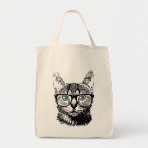 Nerdy Katze Hipster Kätzchen mit Brille Tragetasche