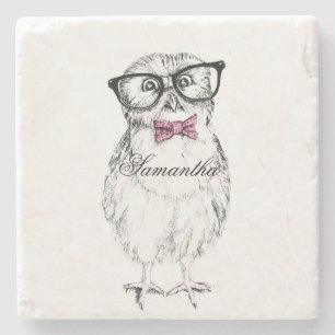 Nerdy Owlet Ink drawing Steinuntersetzer