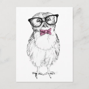 Nerdy Owlet klein und smart Tintenzeichnung Postkarte