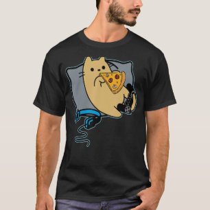 Nerdy Pizza Eating Gamer Cat Game Pausst T-Shirt
