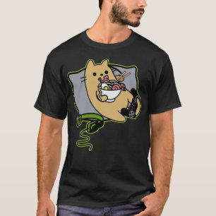 Nerdy Ramen Lade Eating Gamer Cat Game Pausen T-Shirt